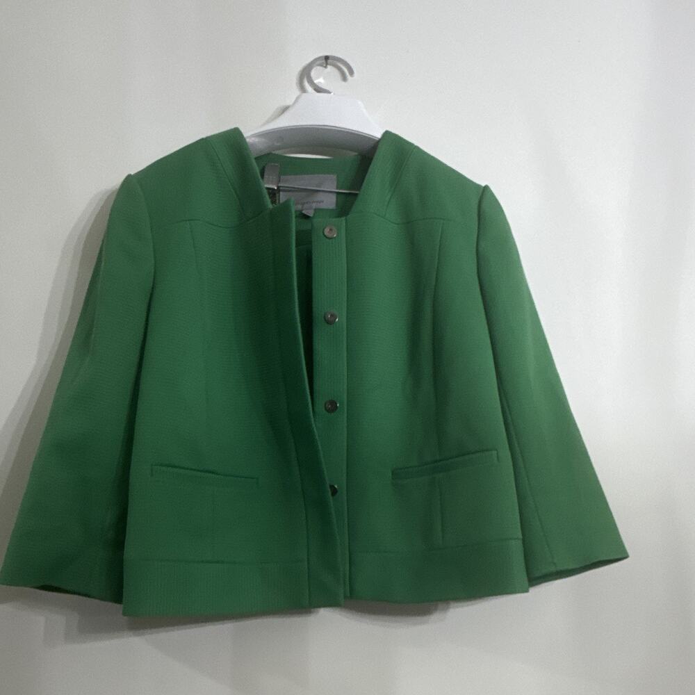 Classiques Entier Women’s Green Lined Button-Front Short Blazer 3/4 Sleeve S